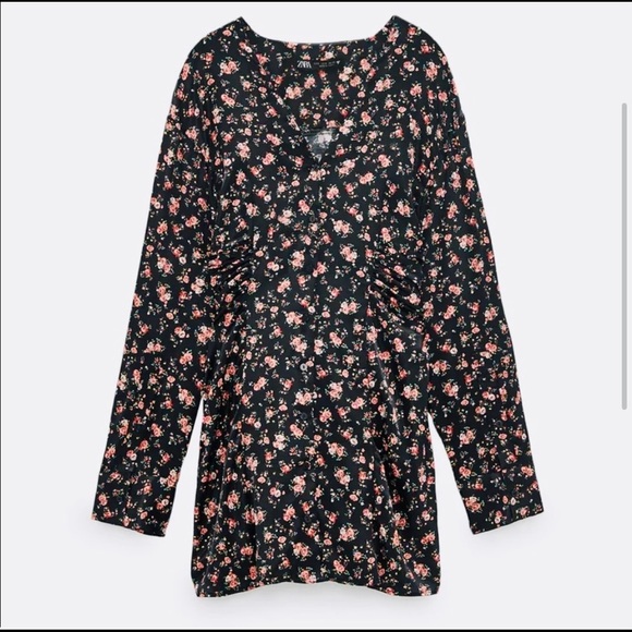 NEW Zara Floral Print Mini Dress W Ruched Waist - Picture 3 of 7